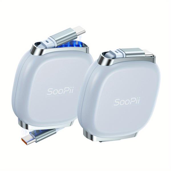 SooPii 240W Retractable USB-C to USB-C Fast Charging Cable – Portable Compact Type-C Charger Cord for Phones, Tablets & Laptops