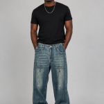 Premium Wide-Leg Faded Blue Denim Jeans