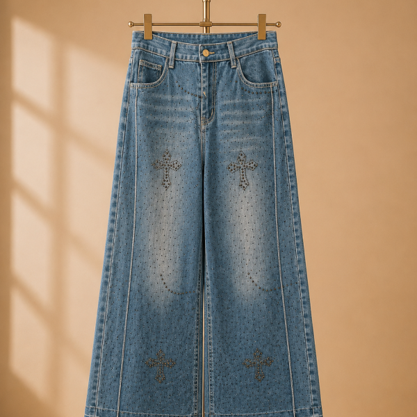 Premium Wide-Leg Faded Blue Denim Jeans
