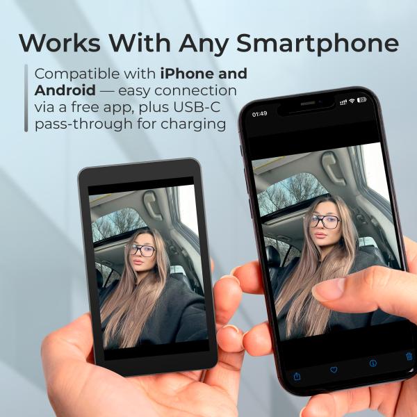 Wireless Vlog Screen Monitor which uses a magnetic clip to attach to smartphones