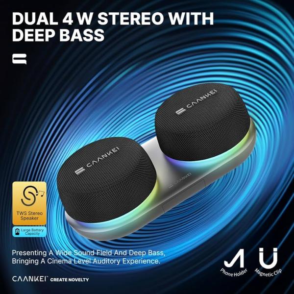 Caankei CS20 2-in-1 Magnetic Bluetooth Speaker – Wireless Stereo Sound, RGB Light, Portable Dual Speaker with Phone Stand