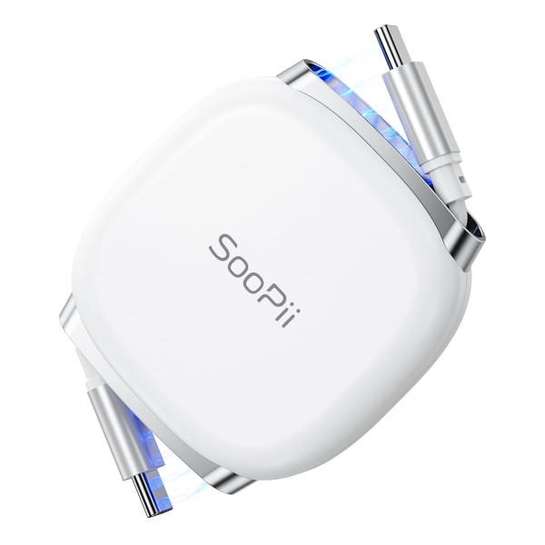 SooPii 240W Retractable USB-C to USB-C Fast Charging Cable – Portable Compact Type-C Charger Cord for Phones, Tablets & Laptops