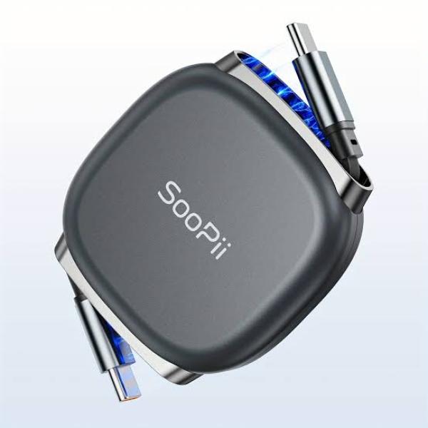 SooPii 240W Retractable USB-C to USB-C Fast Charging Cable – Portable Compact Type-C Charger Cord for Phones, Tablets & Laptops