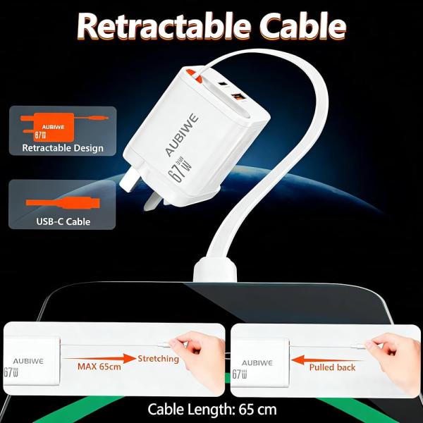 Aubiwe 67W GaN Fast Charger – Ultra-Compact USB-C PD Quick Charge Adapter for Phones, Tablets & Laptops