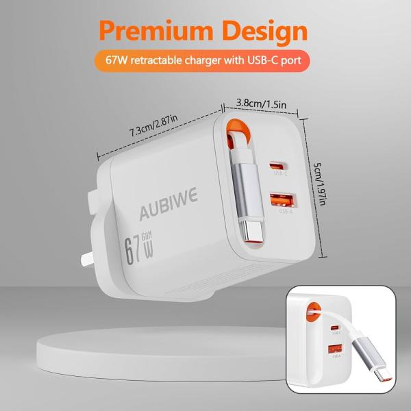 Aubiwe 67W GaN Fast Charger – Ultra-Compact USB-C PD Quick Charge Adapter for Phones, Tablets & Laptops