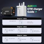 Aubiwe 67W GaN Fast Charger – Ultra-Compact USB-C PD Quick Charge Adapter for Phones, Tablets & Laptops