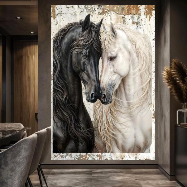 Black and White Horses Portrait wall art