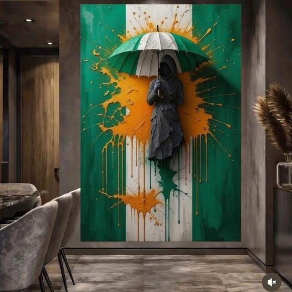 Sovereign Resilience: Modern 3D Paint Splatter Nigerian Mural Wall Art