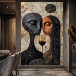 Abstract Couple with Wine Glass Wall Art canvas print