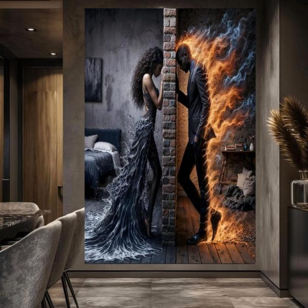 Fire and Water Couple Canvas Wall Art