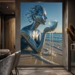 Surreal Metallic Woman with Flowing Water
