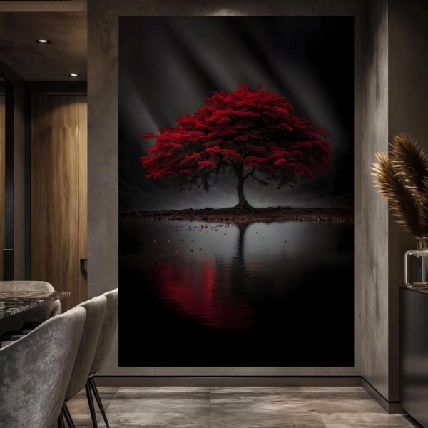 Red Blossom Tree Canvas Wall Art