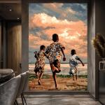 African Children Playing Canvas Print, Black Art Wall Decor