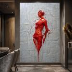 The Crimson Awakening: Abstract Red Woman Wall Art