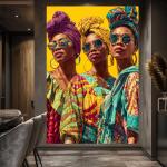 Vibrant Sisterhood: Colorful African Women with Headwraps Canvas Wall Art