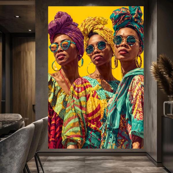 Vibrant Sisterhood: Colorful African Women with Headwraps Canvas Wall Art