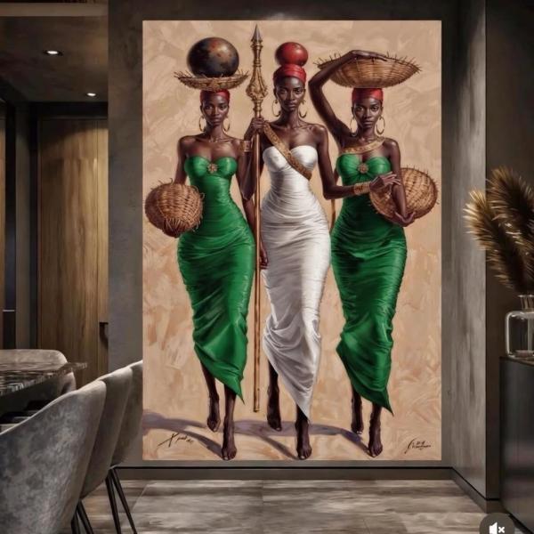 Guardians of the Land: Three African Women in Green and White Wall Art