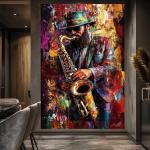 The Soul of Jazz: Vibrant Saxophonist Expressionist Canvas Wall Art