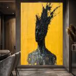 The Eruption of Thought: 3D Textured Black and Yellow Abstract Canvas