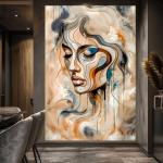Ethereal Contours: Abstract Fluid Female Portrait Canvas Wall Art