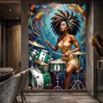 Rhythmic Soul: Vibrant Female Drummer Canvas Art