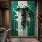 Unity Under the Shield: 3D Nigeria Flag & Hooded Figure Canvas Art