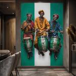 Rhythms of Unity: Large Nigerian Flag Drummers Canvas Wall Art