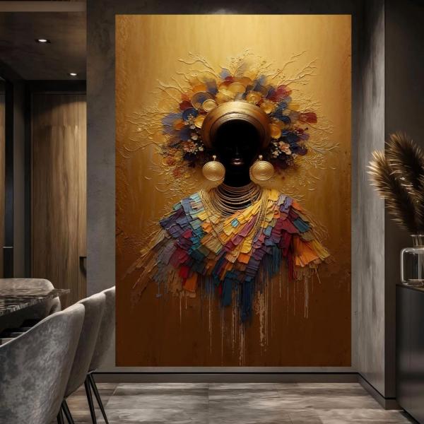 The Golden Empress: 3D Textured Afrocentric Canvas Art