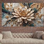 Luxury Floral Abstract 3D Wall Art Canvas – Gold Accent Design