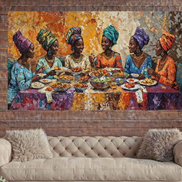 African Women Dining Wall Art Canvas – Colorful Cultural Decor
