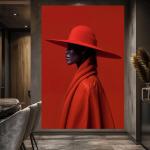 Dramatic Minimalist Portrait with Red Hat and Cloak