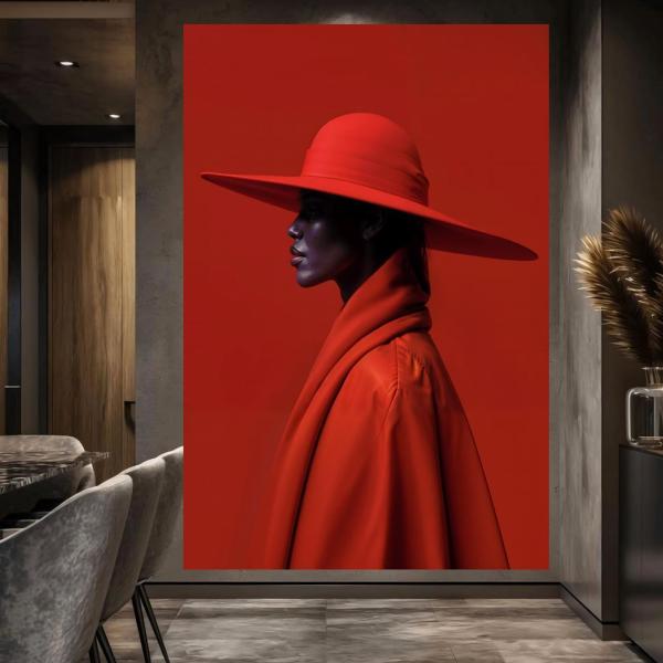 Dramatic Minimalist Portrait with Red Hat and Cloak