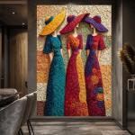 Elegant Trio in Dresses and Wide-Brimmed Hats